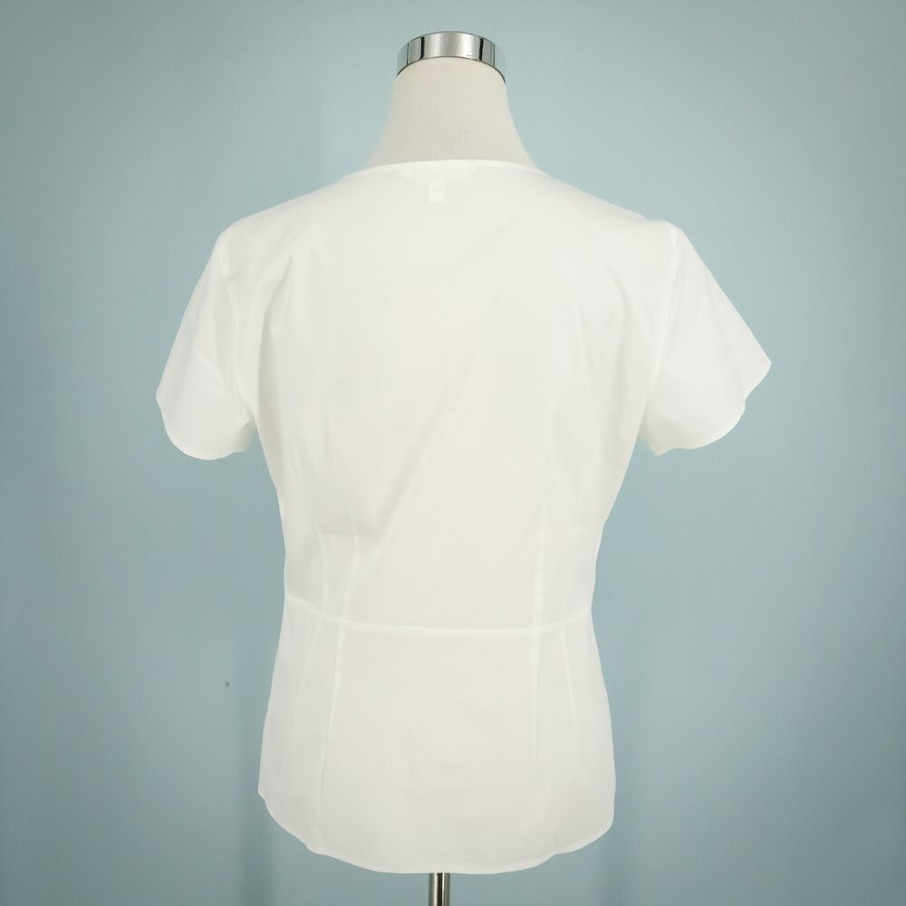 Brooks Brothers Size 8 White Pleated Button Front Down Short Sleeve Cotton Top - Picture 3 of 6